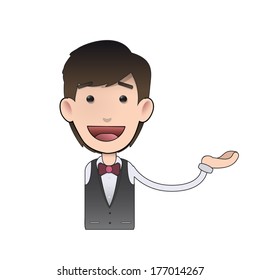 Man holding something over isolated background. Vector design. 