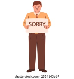  Mann, der ein trauriges Zeichen hält. Mann, der nach Vergebung sucht. Mann, der traurig sagt. Bitte verzeihen Sie mir.National Sorry Day.Entschuldigung card.Support Websites.