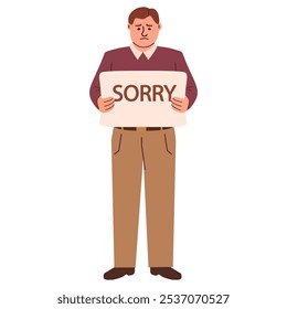  Mann, der ein trauriges Zeichen hält. Mann, der nach Vergebung sucht. Mann, der traurig sagt. Bitte verzeihen Sie mir.National Sorry Day.Entschuldigung card.Support Websites.