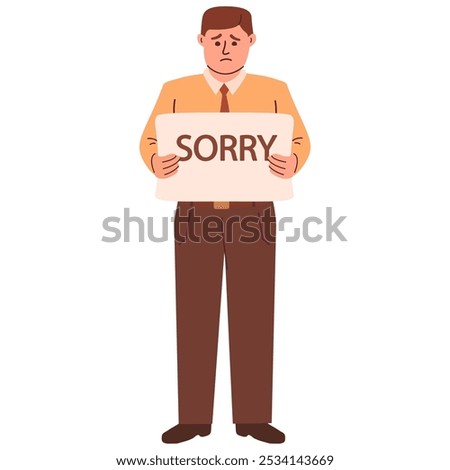  Man holding a sorry sign.Man seeking forgiveness.Man saying sorry. Please forgive me.National Sorry Day.Apologize card.Support websites.