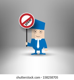 Man holding spam warning sign