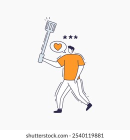 Man Holding a Spatula with a Heart in a Speech Bubble