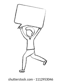 man holding speech bubble up
