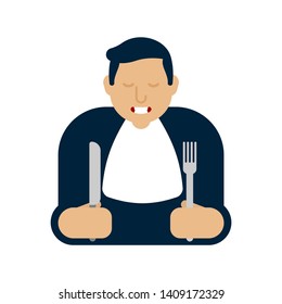 Man holding spoon and fork on White Background