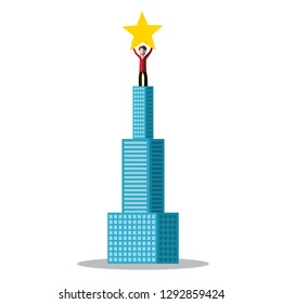 Man Holding Star on the Top of Skyscraper