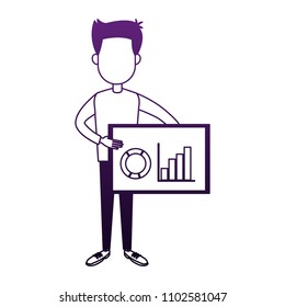 Man holding statistics in purple lines