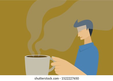 Man holding steaming hot coffee in his hand