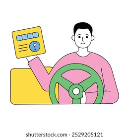 man holding steering wheel driving illustration