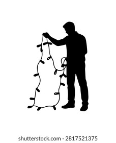 Man Holding String Lights Silhouette