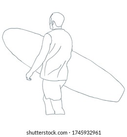 a man holding a surf board outline sport vector illustration 
