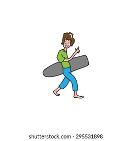 Man holding surfboard cartoon vector