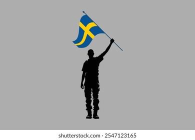 Ein Mann mit einer Schweden-Flagge, Schweden-Flagge Vektorgrafik, Schweden-Flagge ist ein Symbol der Freiheit, Nationale Schweden-Flagge, Vektorgrafik
