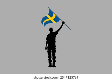 Ein Mann mit einer Schweden-Flagge, Schweden-Flagge Vektorgrafik, Schweden-Flagge ist ein Symbol der Freiheit, Nationale Schweden-Flagge, Vektorgrafik
