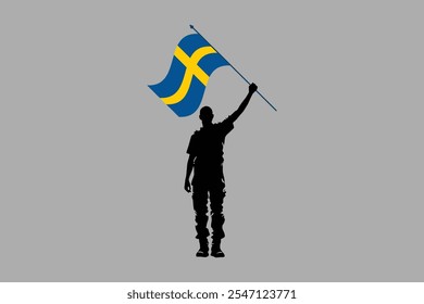 Ein Mann mit einer Schweden-Flagge, Schweden-Flagge Vektorgrafik, Schweden-Flagge ist ein Symbol der Freiheit, Nationale Schweden-Flagge, Vektorgrafik
