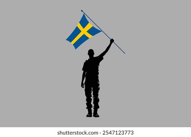 Ein Mann mit einer Schweden-Flagge, Schweden-Flagge Vektorgrafik, Schweden-Flagge ist ein Symbol der Freiheit, Nationale Schweden-Flagge, Vektorgrafik
