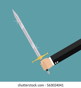 Man holding sword. Vector illustration