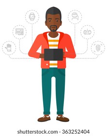 Man holding tablet.