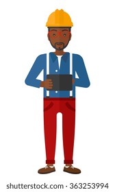 Man holding tablet.