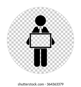 man holding tablet -  black vector icon