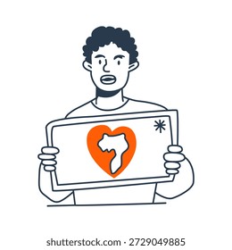 Hombre que sostiene la tableta con el mapa del corazón