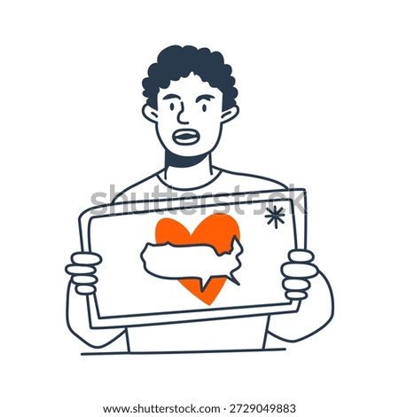 Man Holding a Tablet with Heart Symbol