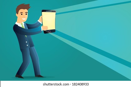 Man holding tablet as lantern