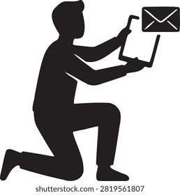 Man holding a tablet with a mail icon
