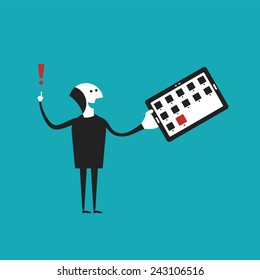 Man holding tablet pc vector concept in flat cartoon style