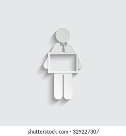 man holding tablet - vector icon