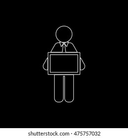 man holding tablet  - white vector icon