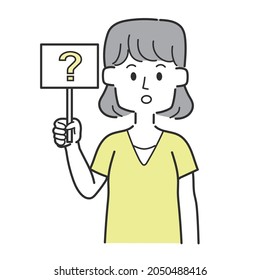 A man holding a tag with a question mark
