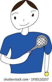 A man holding a tennis racket in one hand