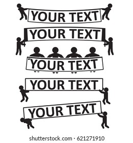 Man holding text icon set. Vector.