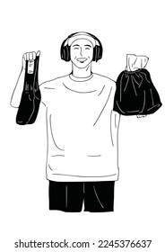 man holding things up happy smile
free time art hand drawn illustration