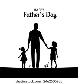 man holding three children on Fathers Day. The image is black and white. Scene is warm and loving