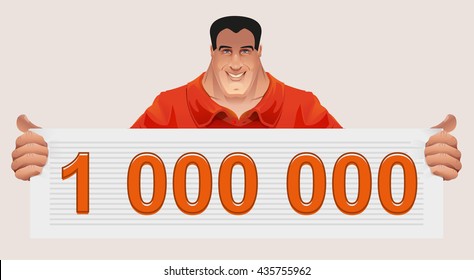 Man holding ticket to win. Check for million. Illustration in vector format