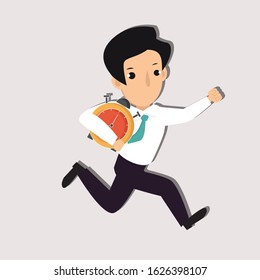 Man holding time concept. Creative idea design. Flat vector illustration for template, brochure or presentation