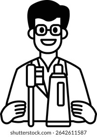 A man is holding a toothbrush and a bottle of toothpaste. He is smiling and he is happy