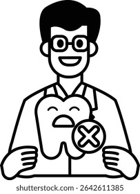 A man is holding a toothbrush and smiling. The toothbrush has an X on it. The image conveys the importance of dental hygiene and the consequences of neglecting it