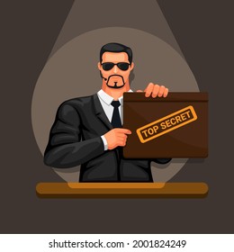 Man Holding Top Secret Folder Case With Spotlight On Dark Room Avatar Character Symbol Vector