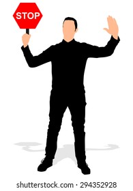 Man holding a traffic sign stop, vector