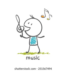 man holding a treble clef illustration