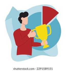 Man holding trophy cup vector illustration