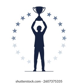 a man holding a trophy in his hand vector Silhouette