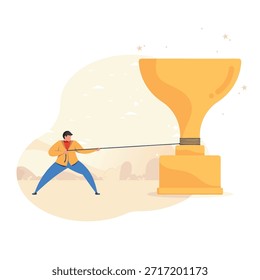 Un hombre que sostiene un gráfico del ilustrador del trofeo