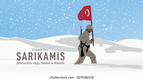 a man holding the turkish flag while it is snowing. 