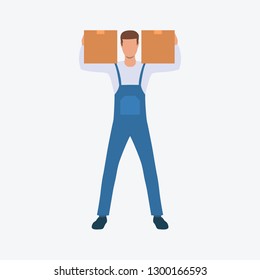 Man holding two carton boxes. Carton box, shipping, delivery. Can be used for topics like professional, working, delivery service, internet trade