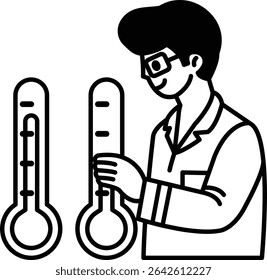 A man is holding two thermometers, one of which is reading a higher temperature than the other