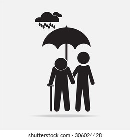 Man holding umbrella and elderly in the rain vector illustration