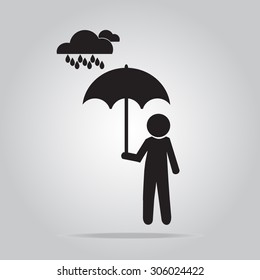 Man holding umbrella in the rain, vector illustration